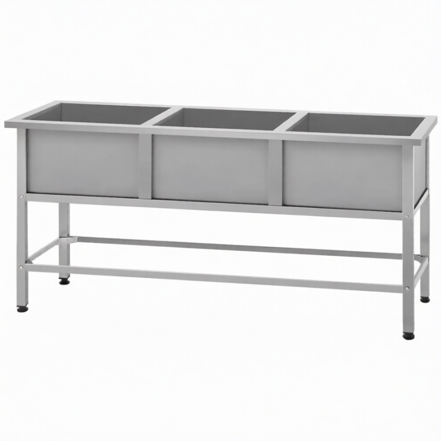 Ванна моечная ВМСн 530/3  3 м/о 430х430х300 (полка 2 отв. борт; ножка проф. тр. 40х40)