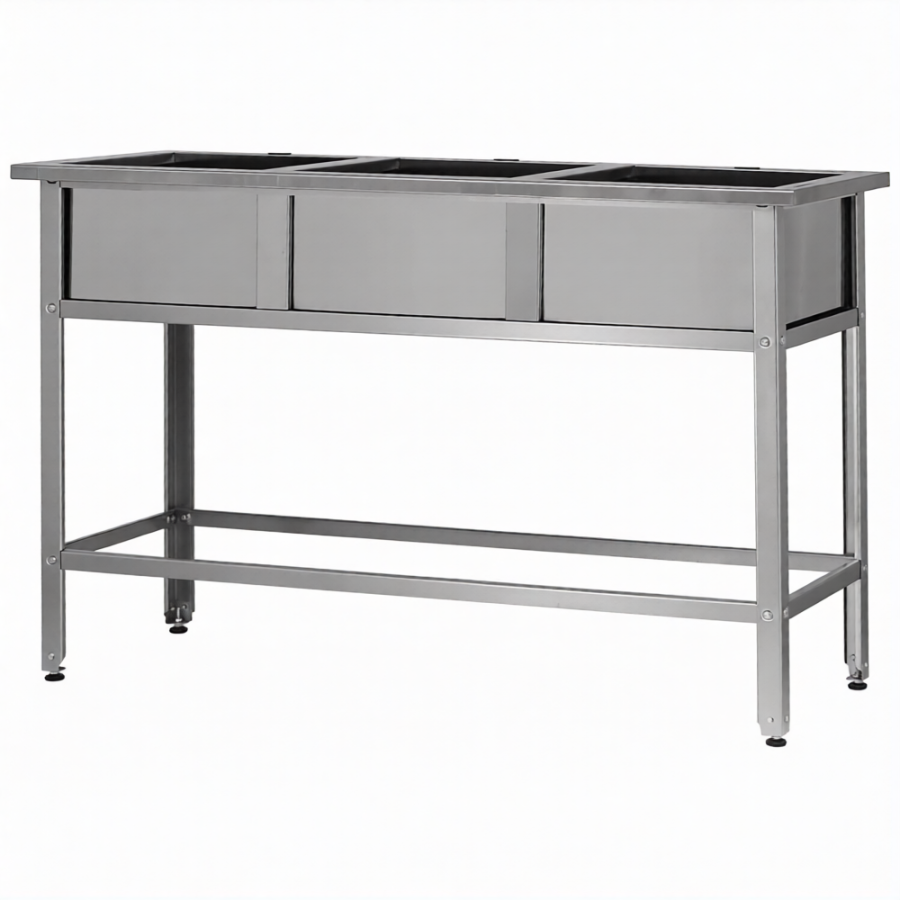 Ванна моечная ВМСн 630/3  3 м/о 530х530х350 (полка с 2-мя отв., борт; ножка угл.)