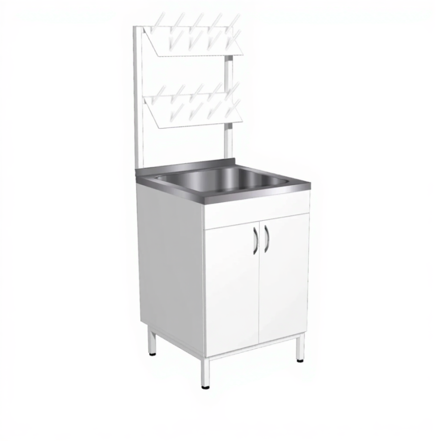 Стол-мойка с сушкой СТм-101/1 (ЛДСП белый, каркас белый)
