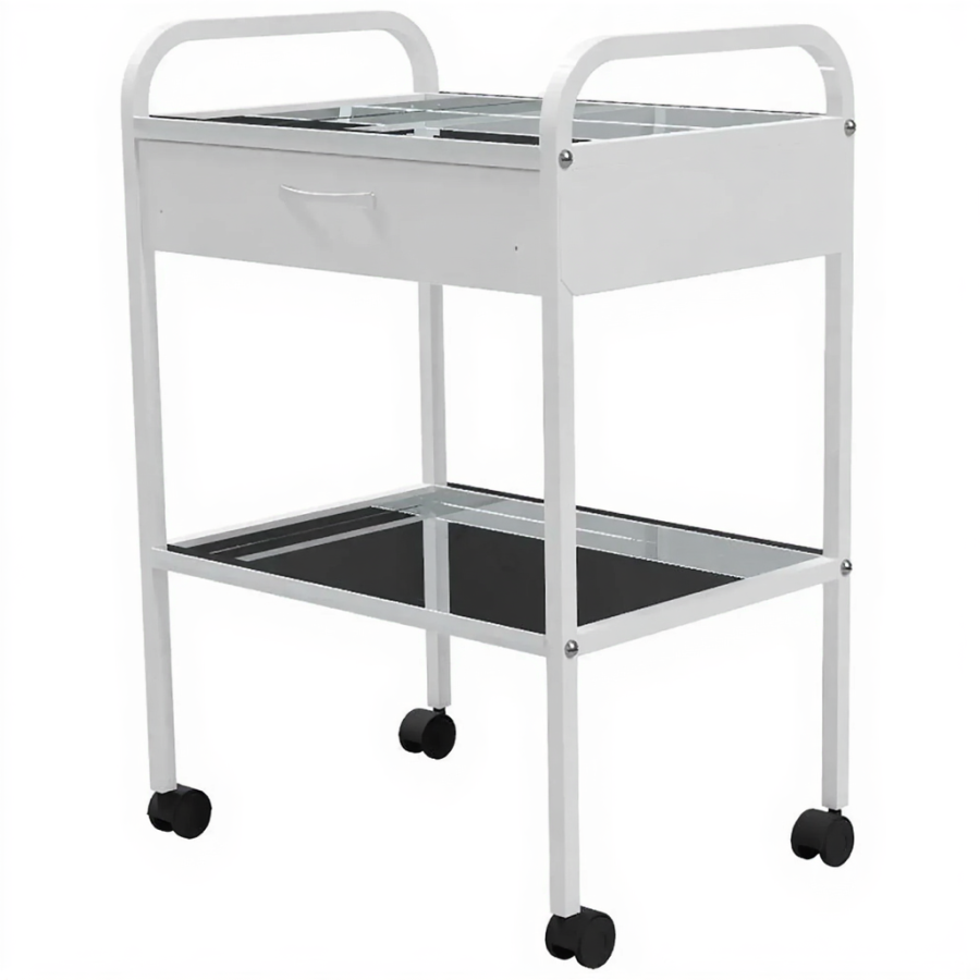 Столик медицинский инструментальный СМИ-02-01 (полки нерж. сталь + стекло, колёса серая резина)